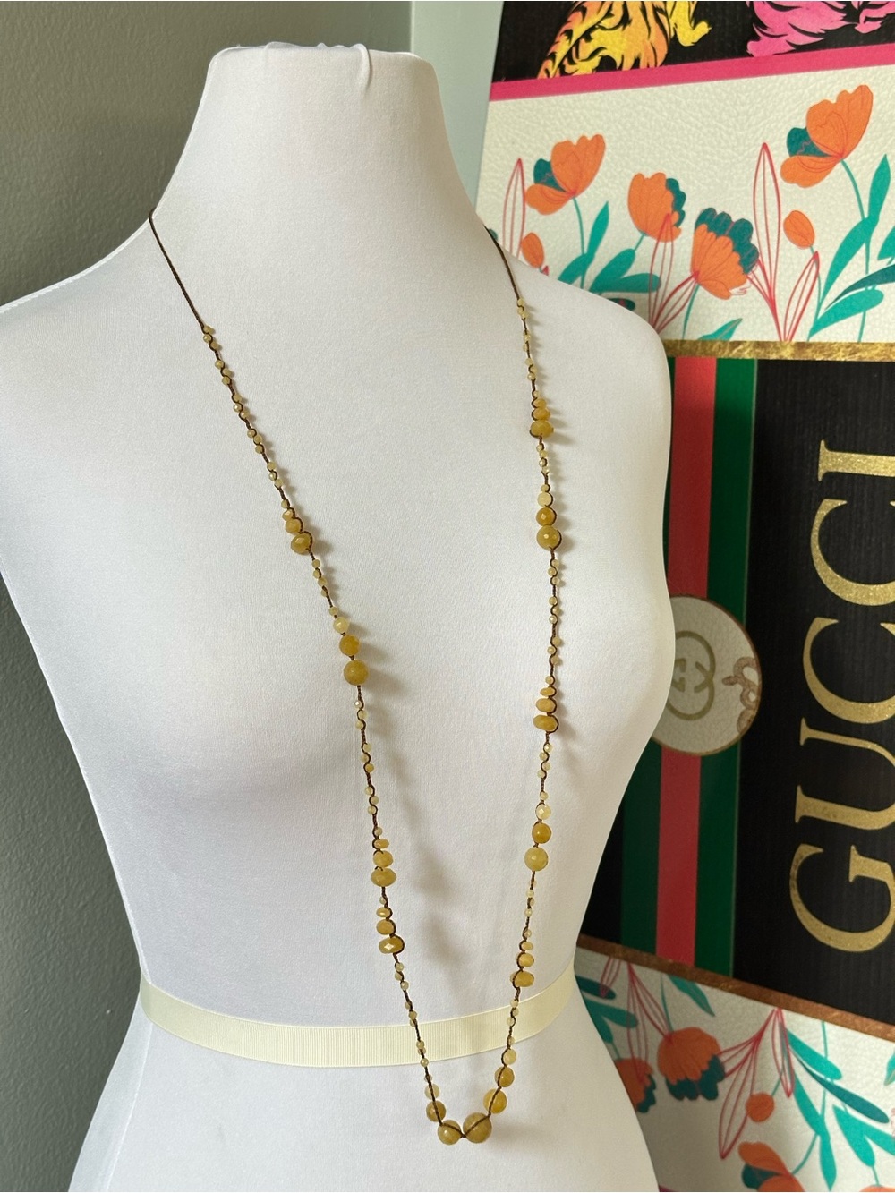 Chan Luu 925 Sterling Silver Yellow Stone Beaded Macrame 43" Long Necklace Fairy - Picture 6 of 7
